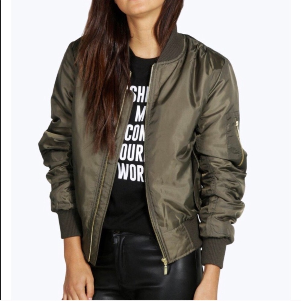 Boohoo Olive Bomber Jacket